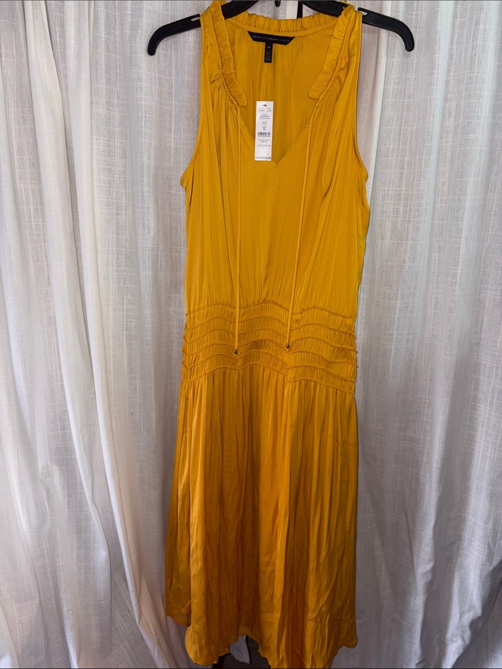 White House Black Market Mustard Yellow Ruffle-Trim Sleeveless Midi Dress